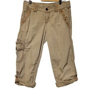Y2K Tan Cropped Relaxed Fit Cargo Pants‎ Contrast Stitching Retro Women's 4
